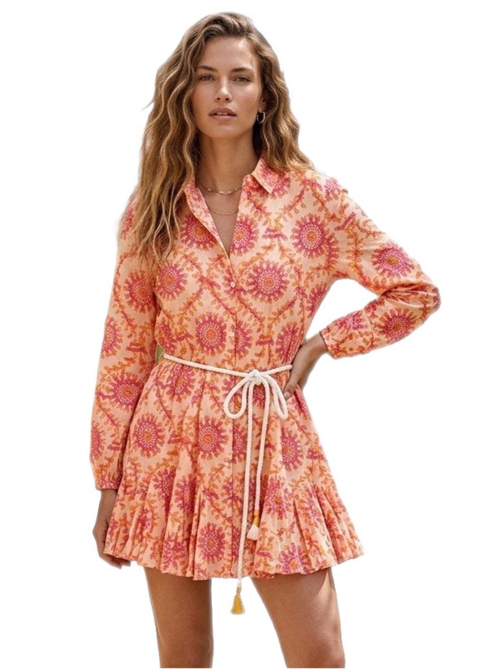 ZARA Women’s orange/pink paisley printed long sleeve mini dress🧡🧡
